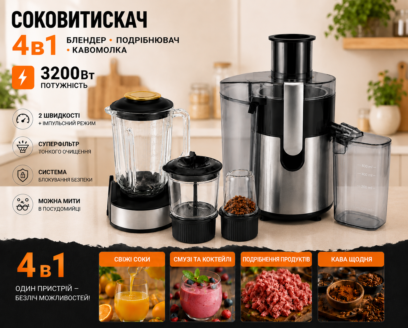 Соковитискач 4 в 1 